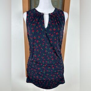 New York & Co 7th Avenue Navy Blue Cherry Tank Top with Chain Medium Ruche